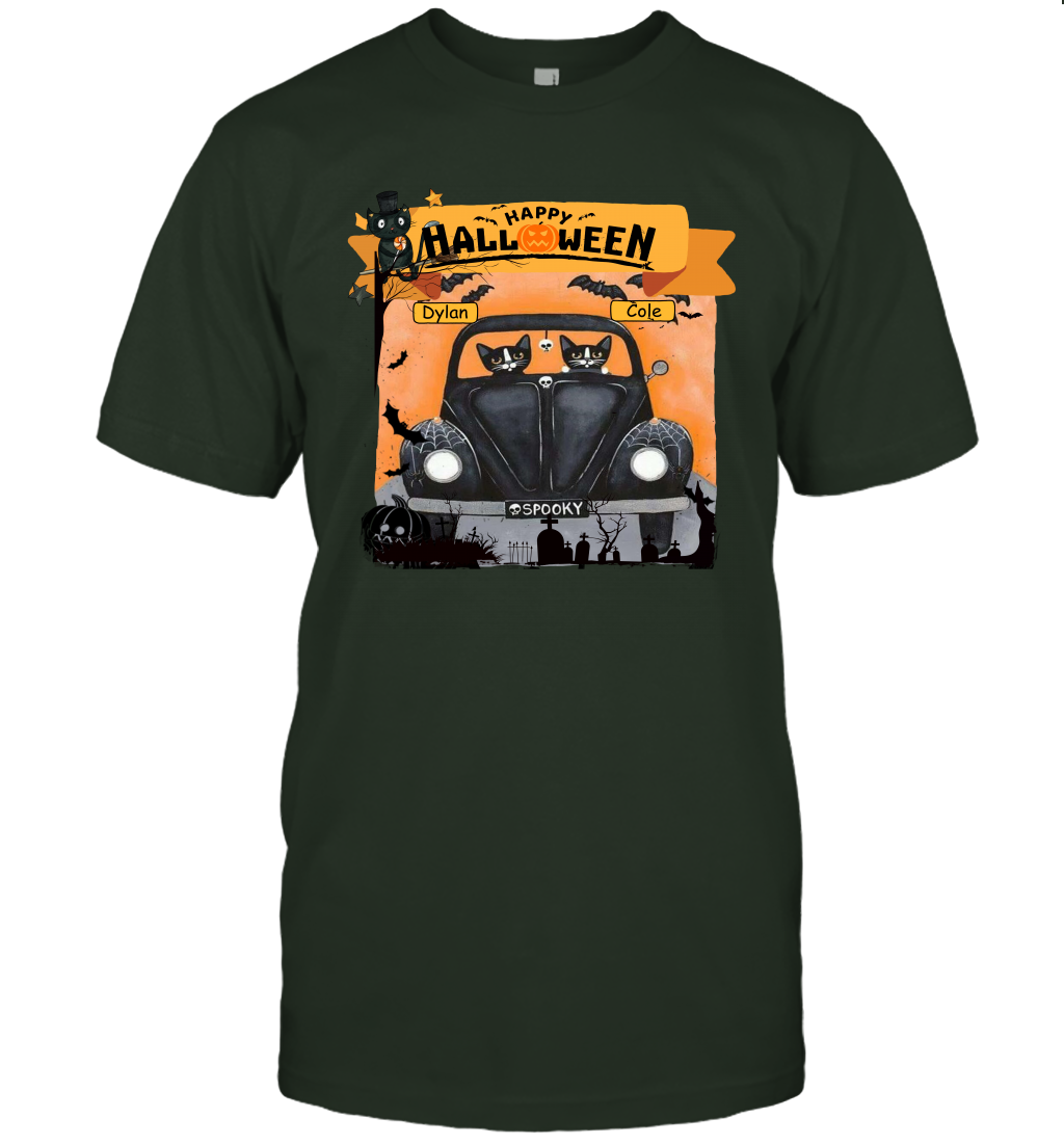 Happy Halloween Couple Cats Friends ( Customized Name ) T-Shirt T-Shirt Forest Green