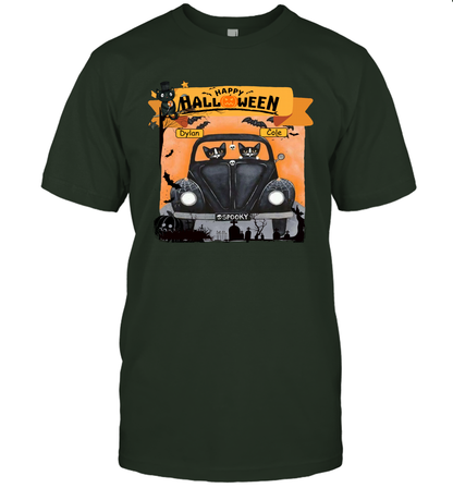 Happy Halloween Couple Cats Friends ( Customized Name ) T-Shirt T-Shirt Forest Green