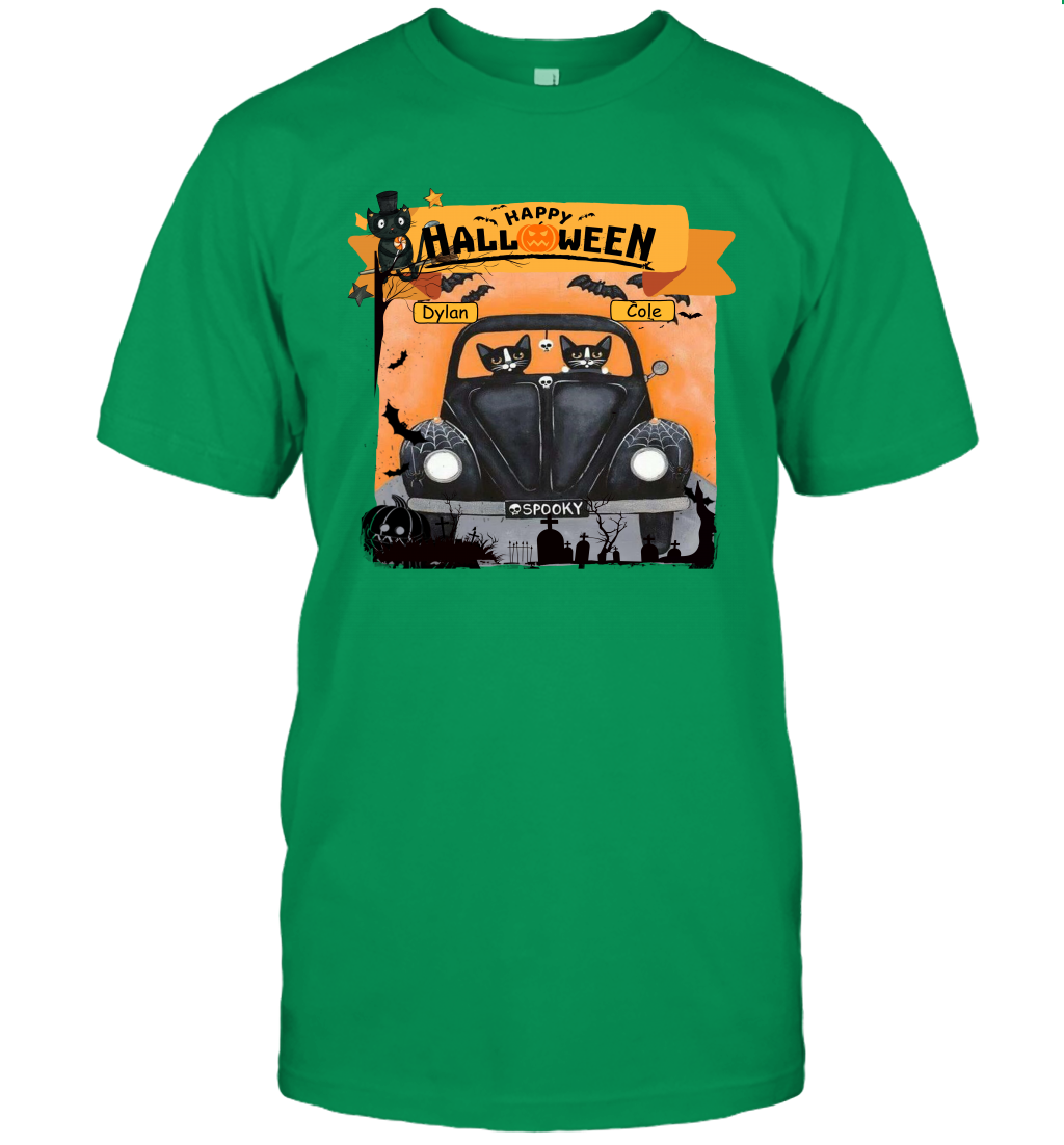 Happy Halloween Couple Cats Friends ( Customized Name ) T-Shirt T-Shirt Irish Green