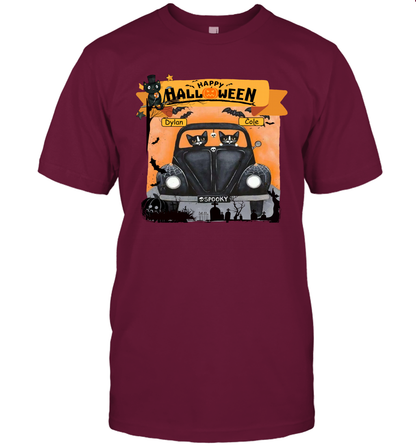 Happy Halloween Couple Cats Friends ( Customized Name ) T-Shirt T-Shirt Maroon
