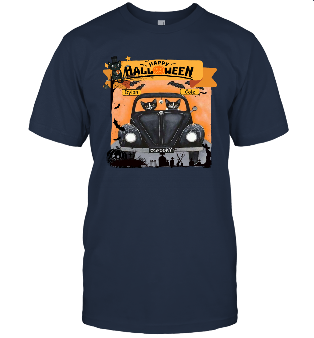 Happy Halloween Couple Cats Friends ( Customized Name ) T-Shirt T-Shirt Navy
