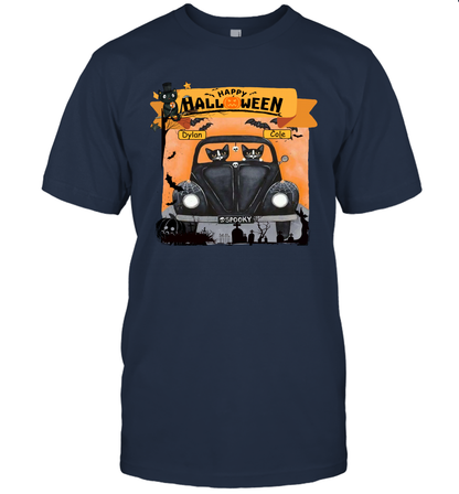 Happy Halloween Couple Cats Friends ( Customized Name ) T-Shirt T-Shirt Navy