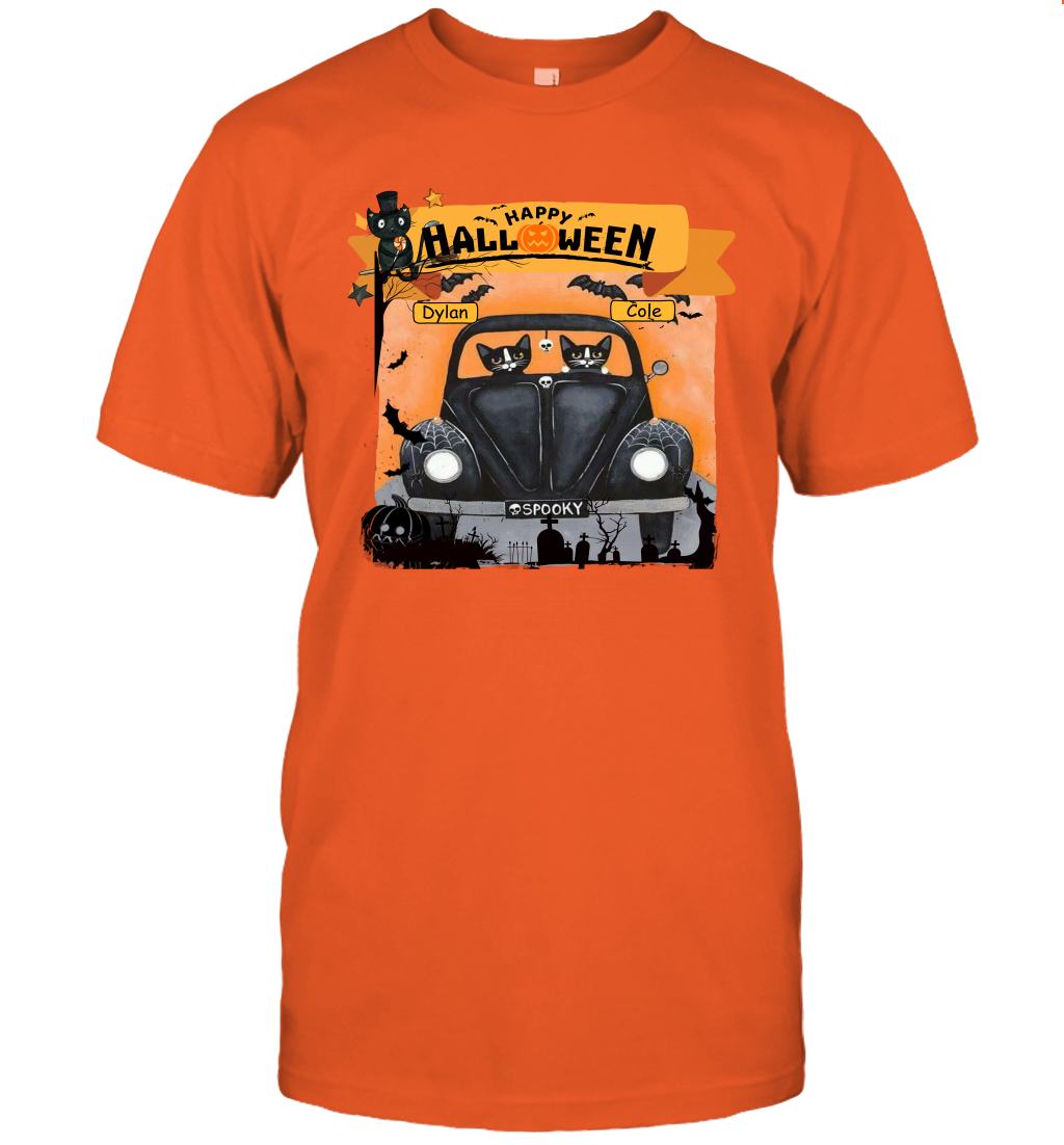 Happy Halloween Couple Cats Friends ( Customized Name ) T-Shirt T-Shirt Orange