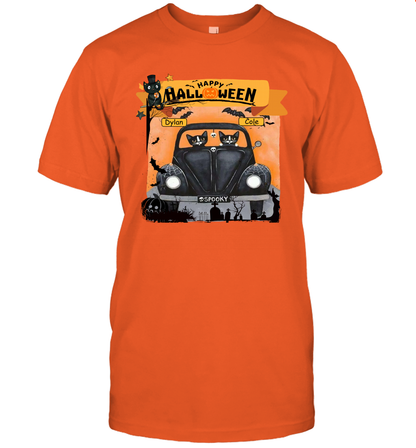 Happy Halloween Couple Cats Friends ( Customized Name ) T-Shirt T-Shirt Orange