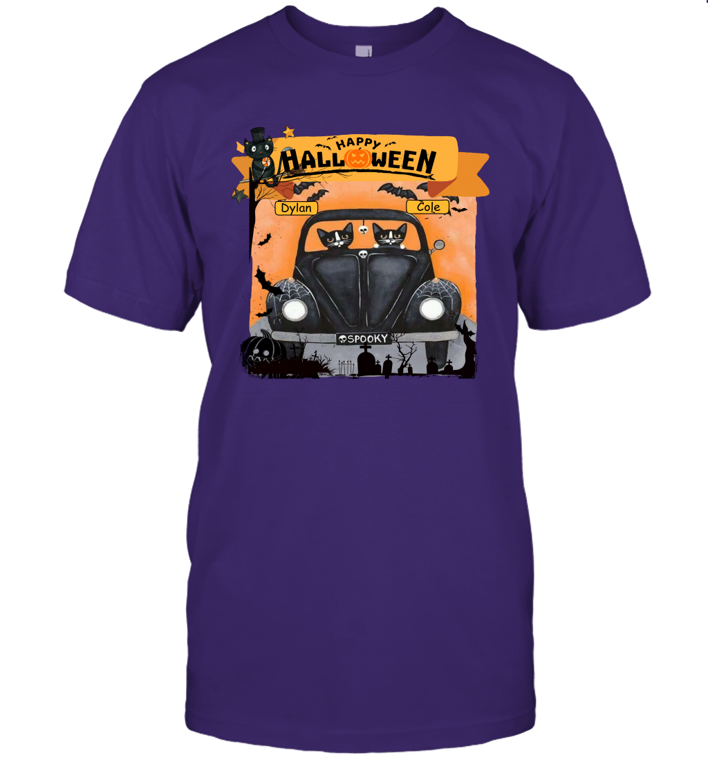 Happy Halloween Couple Cats Friends ( Customized Name ) T-Shirt T-Shirt Purple