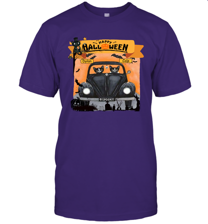 Happy Halloween Couple Cats Friends ( Customized Name ) T-Shirt T-Shirt Purple