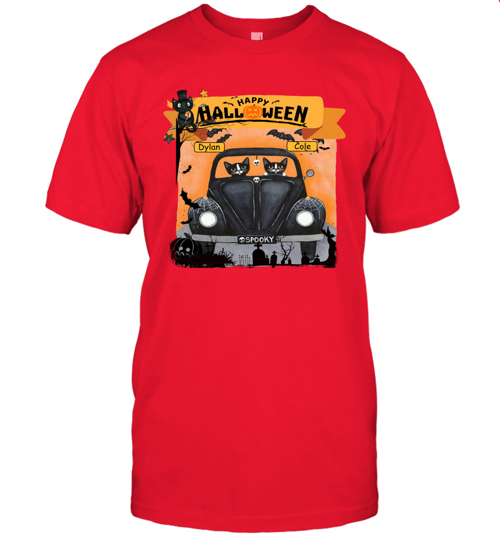 Happy Halloween Couple Cats Friends ( Customized Name ) T-Shirt T-Shirt Red