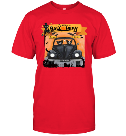 Happy Halloween Couple Cats Friends ( Customized Name ) T-Shirt T-Shirt Red