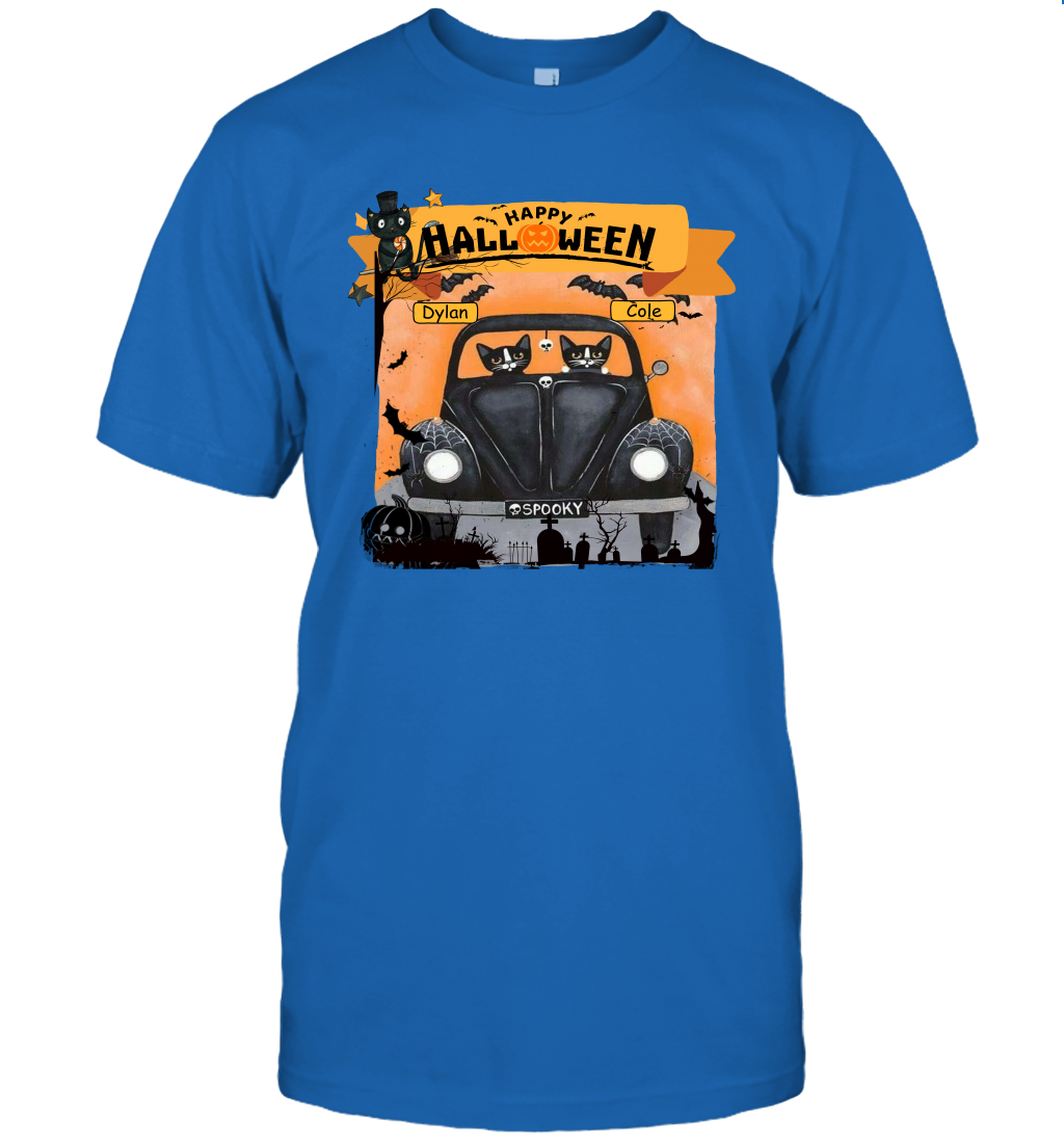 Happy Halloween Couple Cats Friends ( Customized Name ) T-Shirt T-Shirt Royal