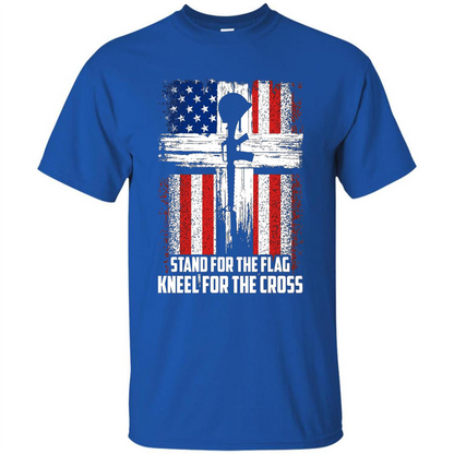 Military T-shirt Stand For The Flag Kneel For The Cross T-Shirt Royal