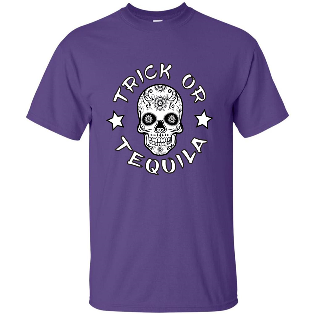 Sugar Skull T-Shirt Trick Or Tequila Halloween Purple