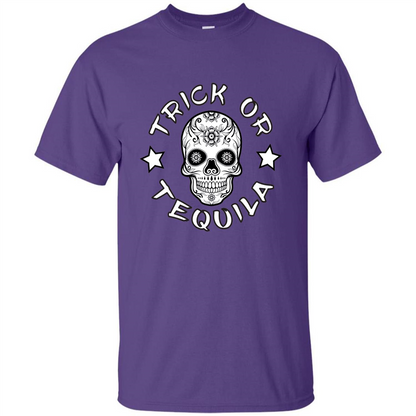 Sugar Skull T-Shirt Trick Or Tequila Halloween Purple
