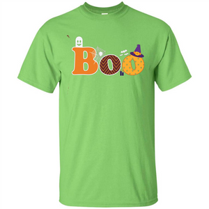 Boo Halloween T-Shirt With Ghost, Spider, Bat and Witch Hat