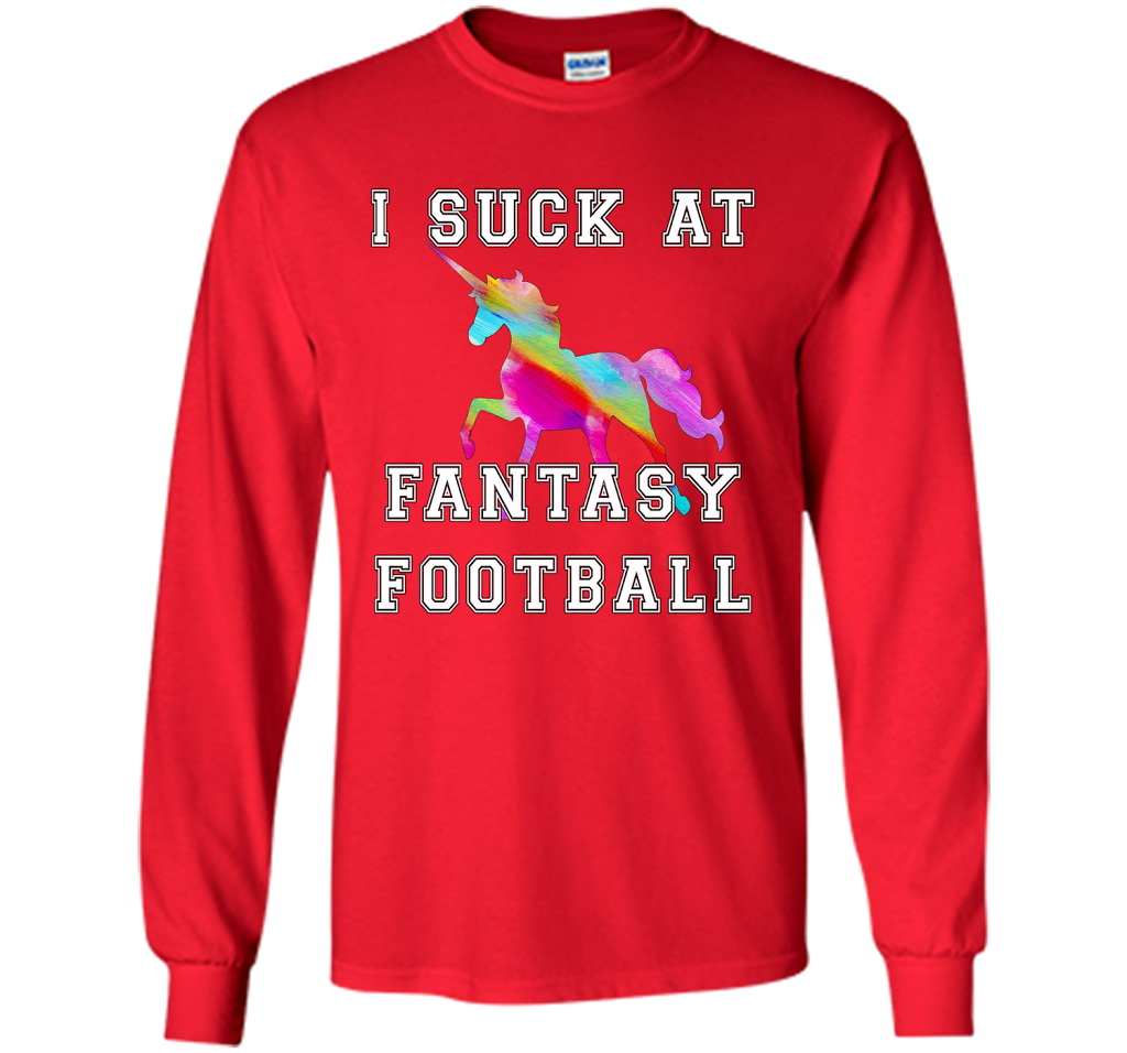 I Suck At Fantasy Football T-Shirt Funny Draft Party Unicorn shirt Red