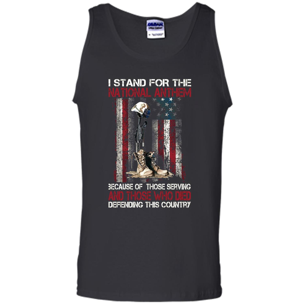 Military T-shirt I Stand For The National Anthem Because Of Those Serving Black
