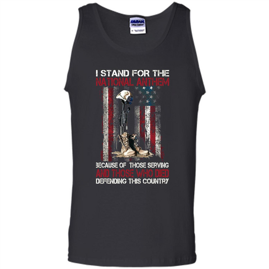 Military T-shirt I Stand For The National Anthem Because Of Those Serving Black