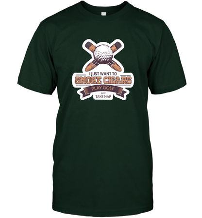 Smoke Cigar Play Golf Take Naps Shirt T-Shirt T-Shirt Forest Green
