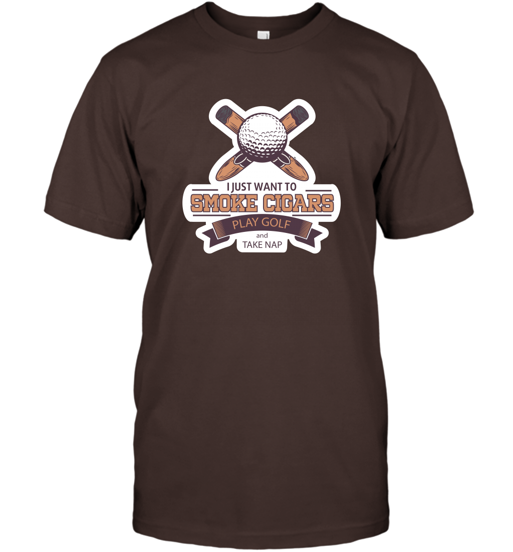 Smoke Cigar Play Golf Take Naps Shirt T-Shirt T-Shirt Dark Chocolate