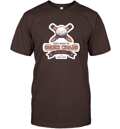 Smoke Cigar Play Golf Take Naps Shirt T-Shirt T-Shirt Dark Chocolate