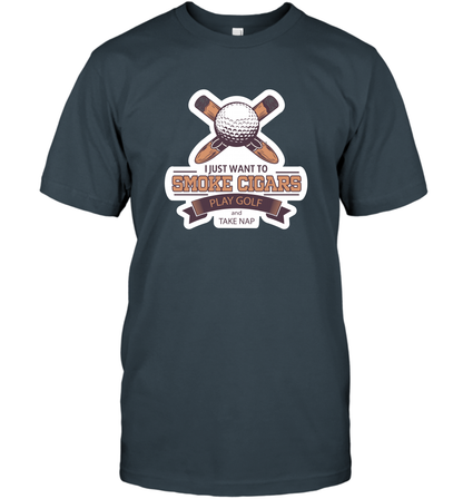 Smoke Cigar Play Golf Take Naps Shirt T-Shirt T-Shirt Charcoal