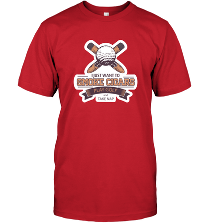 Smoke Cigar Play Golf Take Naps Shirt T-Shirt T-Shirt Red