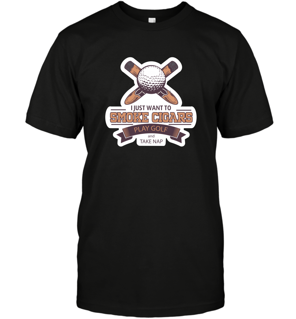 Smoke Cigar Play Golf Take Naps Shirt T-Shirt T-Shirt Black