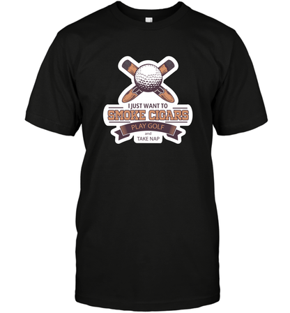 Smoke Cigar Play Golf Take Naps Shirt T-Shirt T-Shirt Black