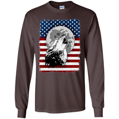 Howling Wolf On American Flag Patriotic T-shirt Dark Chocolate