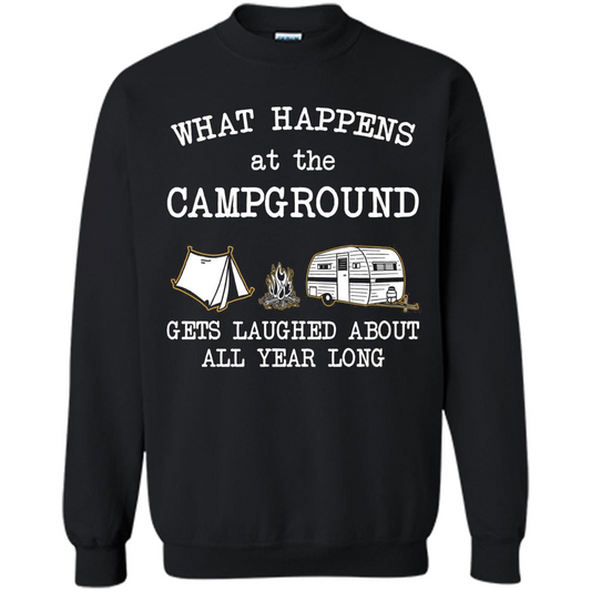 Camping T-shirt What Happens At The Campground Gets Laughed T-shirt Black