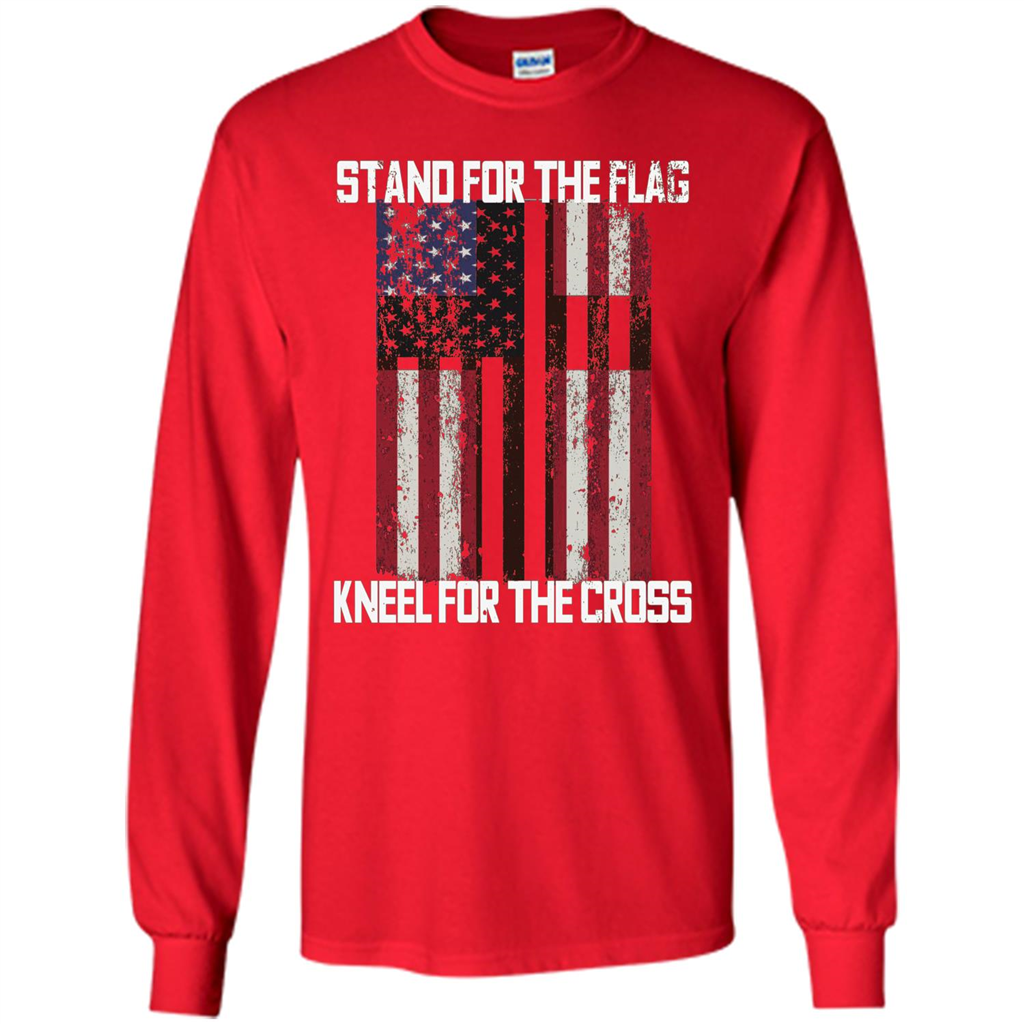 American T-shirt Stand For The Flag Kneel For The Cross Red