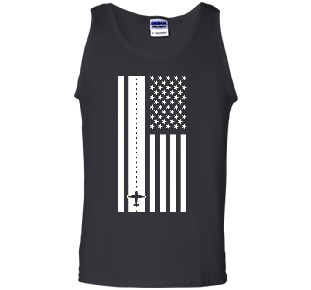 Patriotic American Flag Runway Pilot T-shirt Black