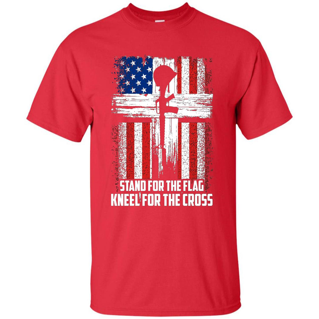 Military T-shirt Stand For The Flag Kneel For The Cross T-Shirt Red