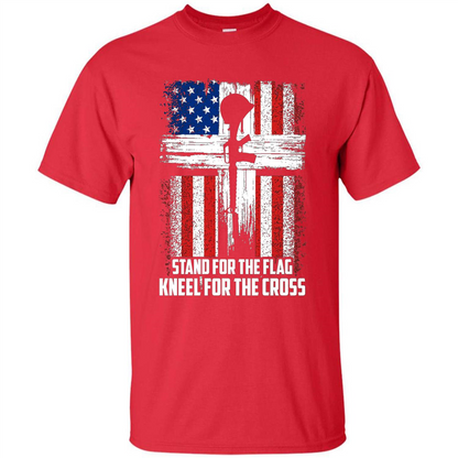 Military T-shirt Stand For The Flag Kneel For The Cross T-Shirt Red