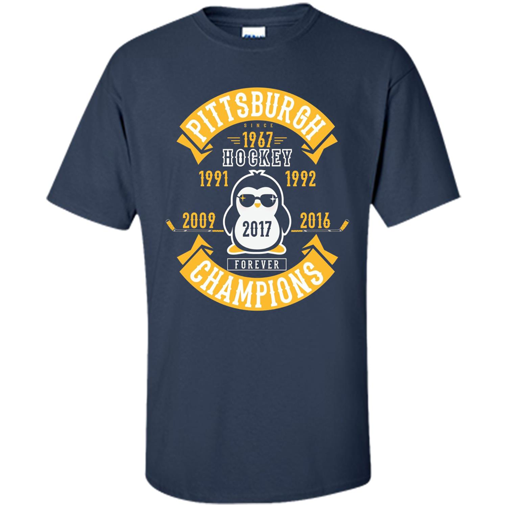Pittsburgh Hockey 5 Times Cup Champions Cool Penguin T-shirt Navy