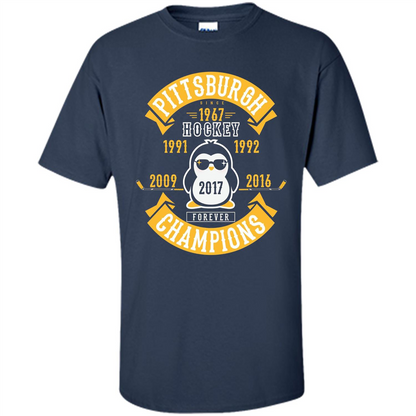 Pittsburgh Hockey 5 Times Cup Champions Cool Penguin T-shirt Navy