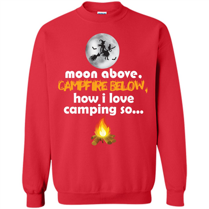 Halloween T-shirt Moon Above Campfire Below T-shirt Red