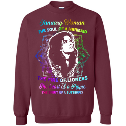 January Woman T-shirt The Heart Of A Hippie Maroon