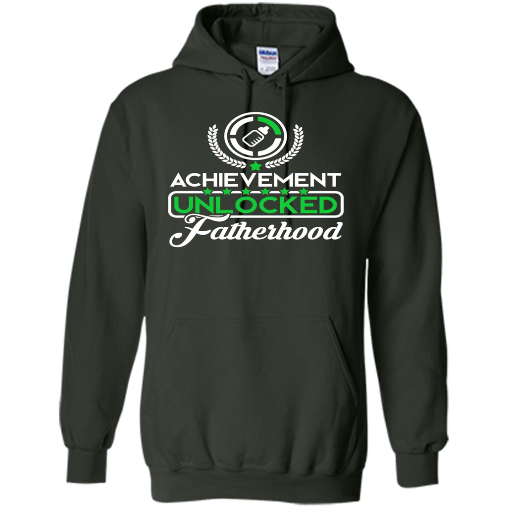 First Father's Day T-shirt Achievement Unlocked Fatherhood Forest Green