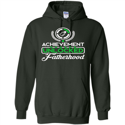 First Father's Day T-shirt Achievement Unlocked Fatherhood Forest Green