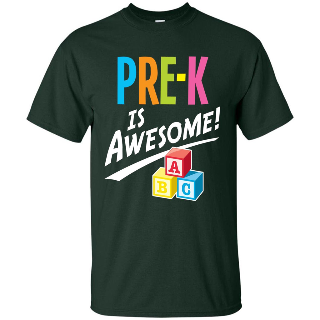School Teacher T-shirt Pre-K Is Awesome ABC Blocks T-shirt Forest Green