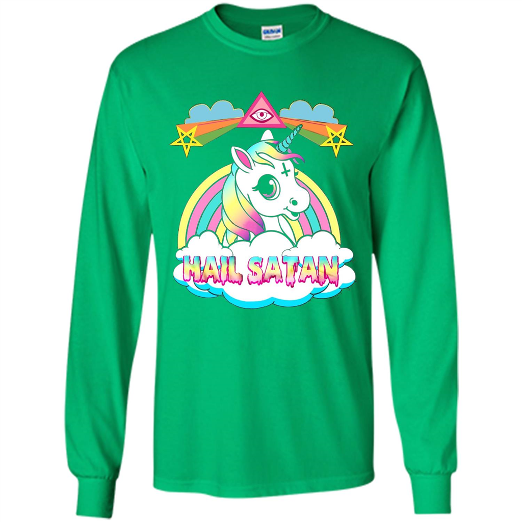 Unicorn Hail Satan Death Metal Rainbown T-shirt Irish Green