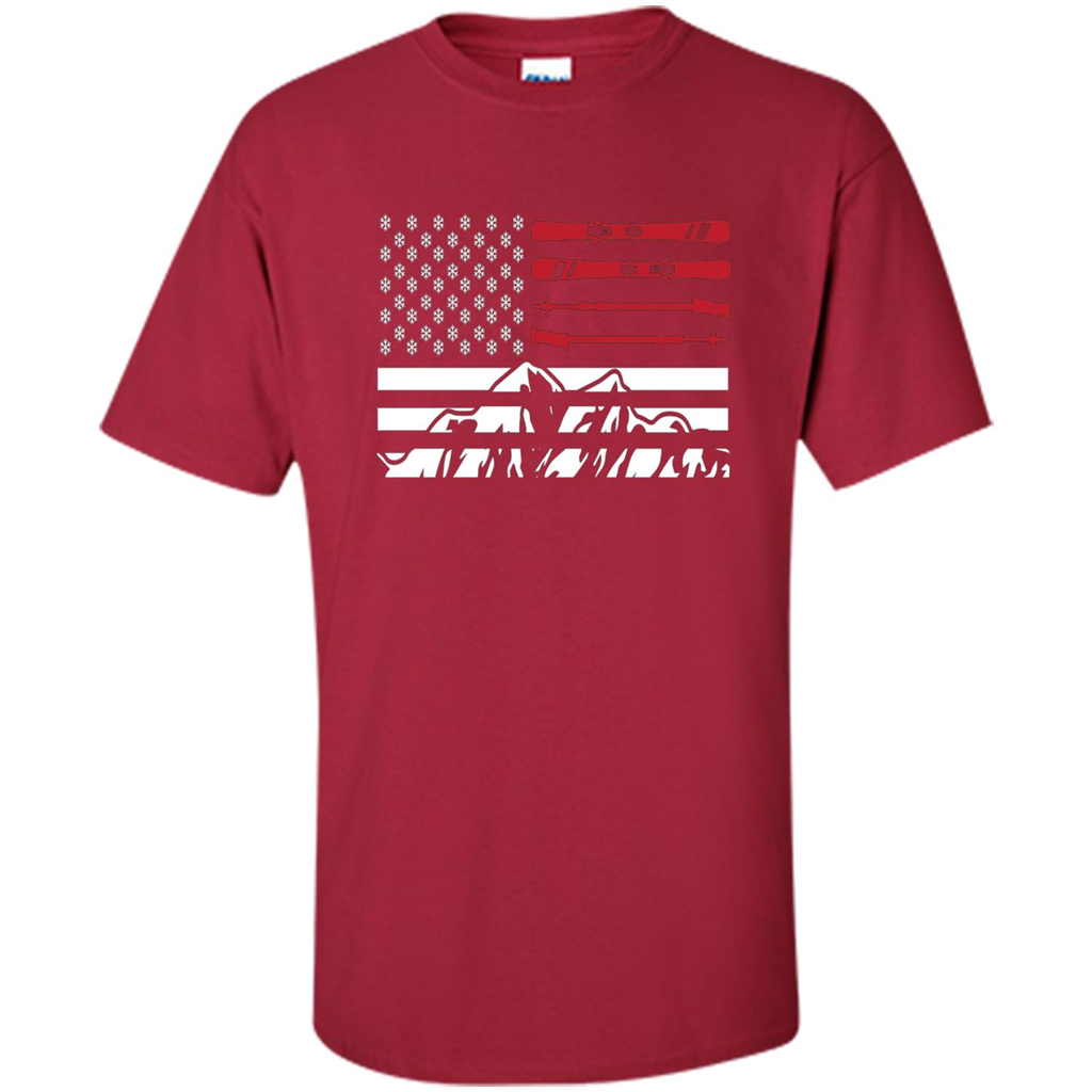 Skiing American Flag T-Shirt Cardinal