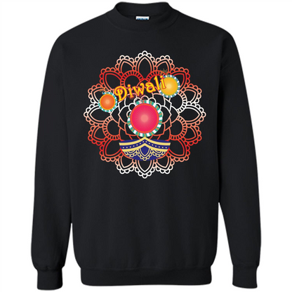 Diwali T-shirt Vibrant Rangoli Lamp And Firecrackers Diwali Tshirt Black
