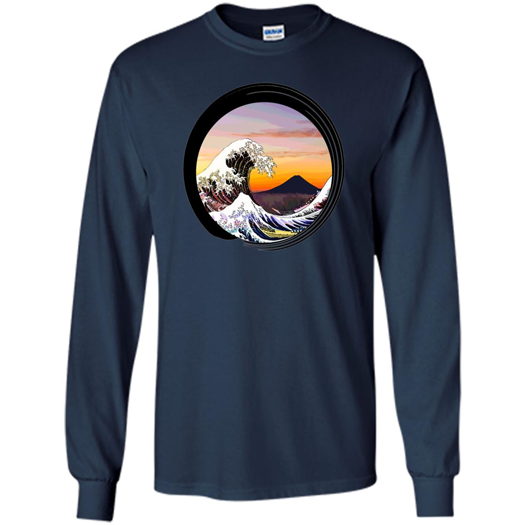 Classic Japanese Zen Art T-shirt, Kanagawa Great Wave Enso Navy