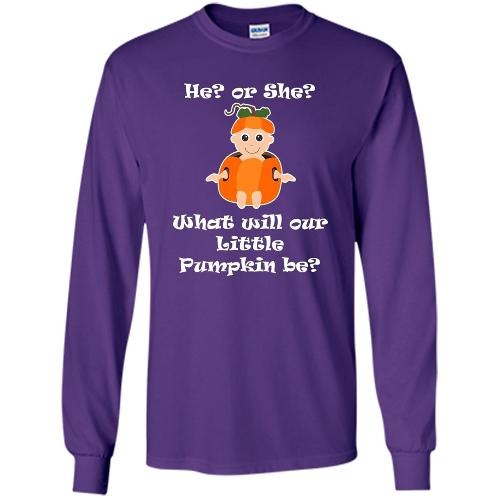 He Or She What Will Little Pumpkin Be Baby Shower T-shirt Purple