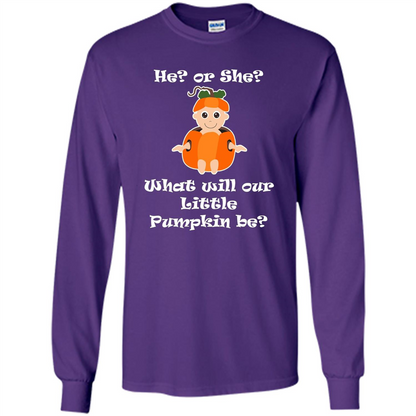 He Or She What Will Little Pumpkin Be Baby Shower T-shirt Purple