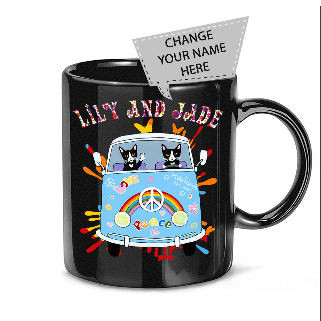 Make Biscuits Not War - Best Friend - Couple Cats (Customized Name) Ceramic Mug Black
