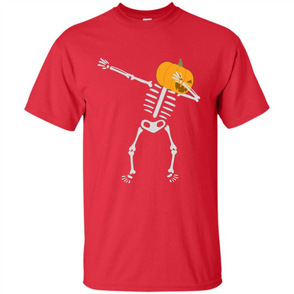 Dabbing Skeleton T-shirt Pumpkin Funny Halloween T-shirt Red