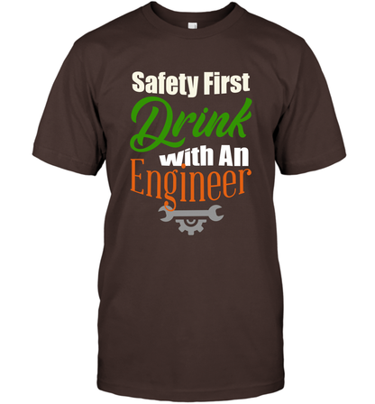 Safety First Drink With A Engineer Saint Patricks Day Shirt T-Shirt Dark Chocolate