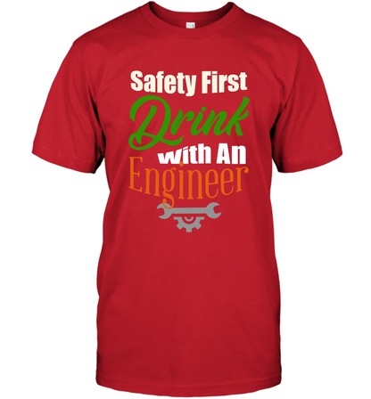 Safety First Drink With A Engineer Saint Patricks Day Shirt T-Shirt Red